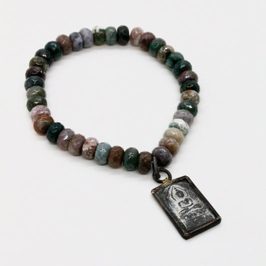 Single Indian Agate Buddha Charm Bracelet -Buddha Collection-