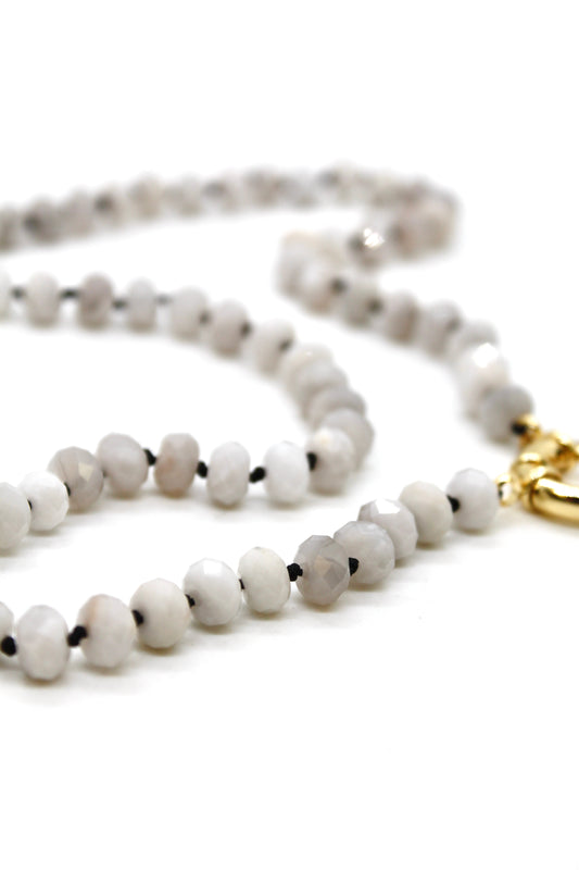 Hand-Knotted Short Faceted White Agate Beaded Necklace - NLS-WLA
