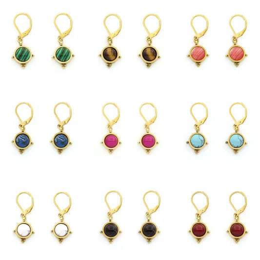 Semi Precious Stone Drop Earrings - E4-349