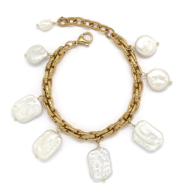 Large White Freshwater Pearl Bracelet - B4-032