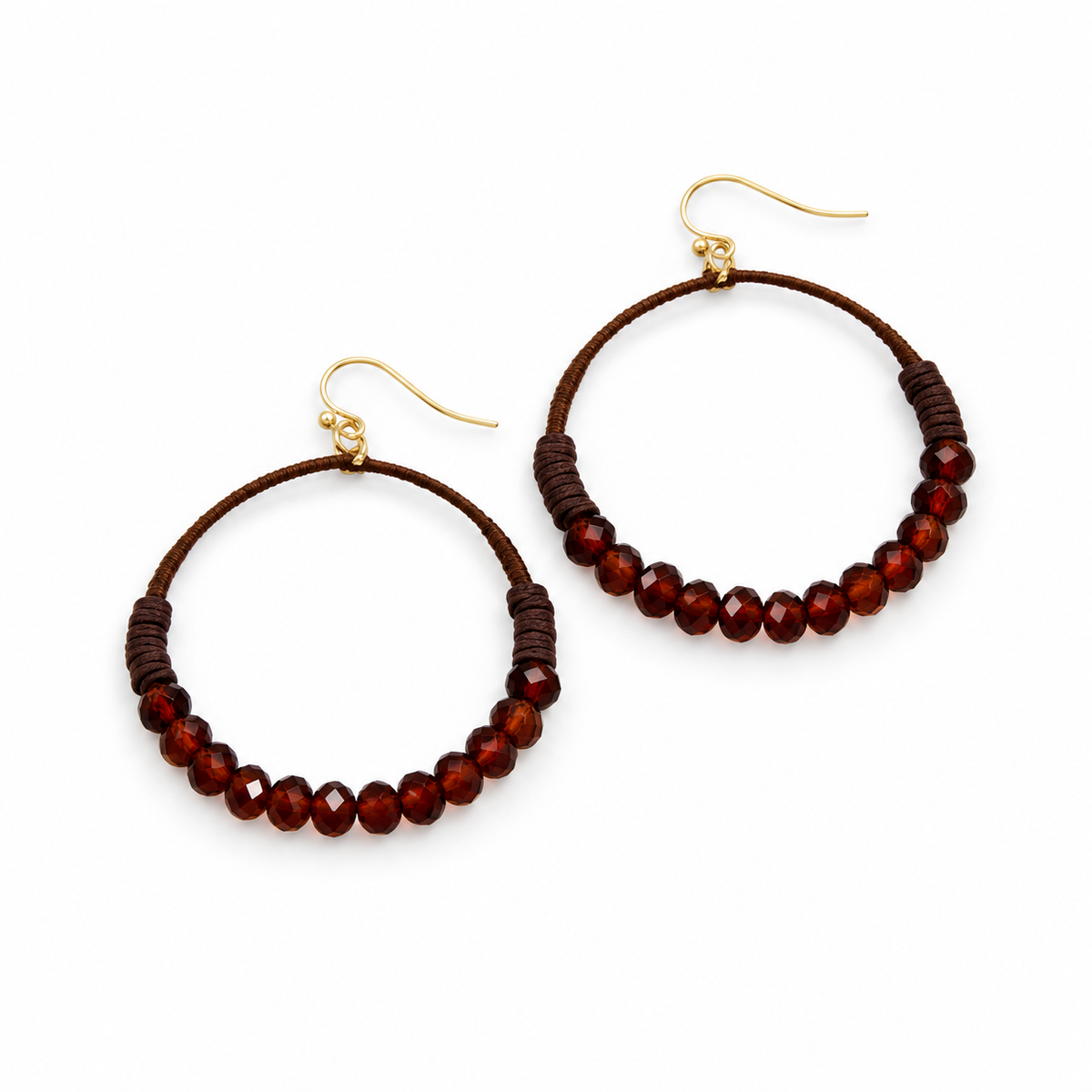 Crystal Beaded Hoop Earrings - E001-Brown