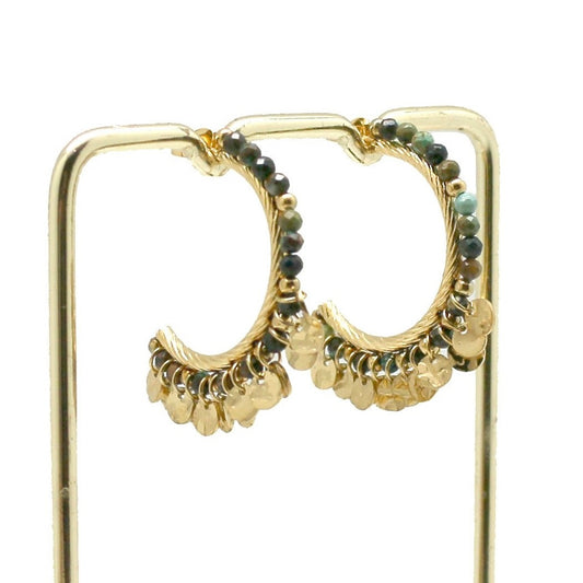 African Turquoise Gold Gypsy Hoop Earrings - E4-219