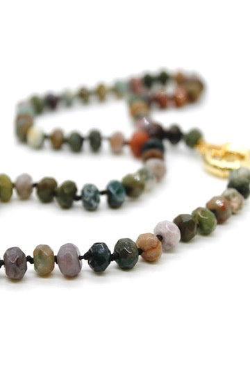 Hand-Knotted Short Faceted Indian Agate Beaded Necklace - NLS-IA