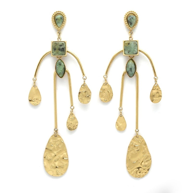24K Gold Plate and African Turquoise Art Mobile Style Earrings E4-195 -French Flair Collection-
