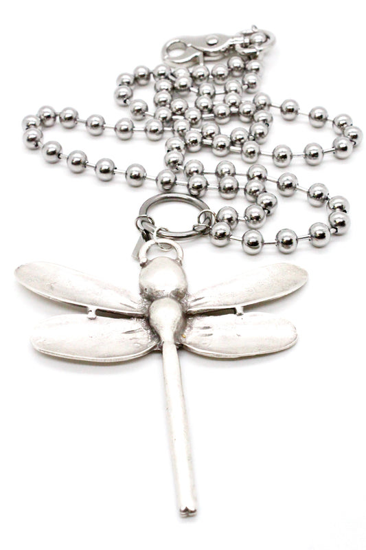 Large Dragonfly Pendant Convertible Silver Chain Necklace