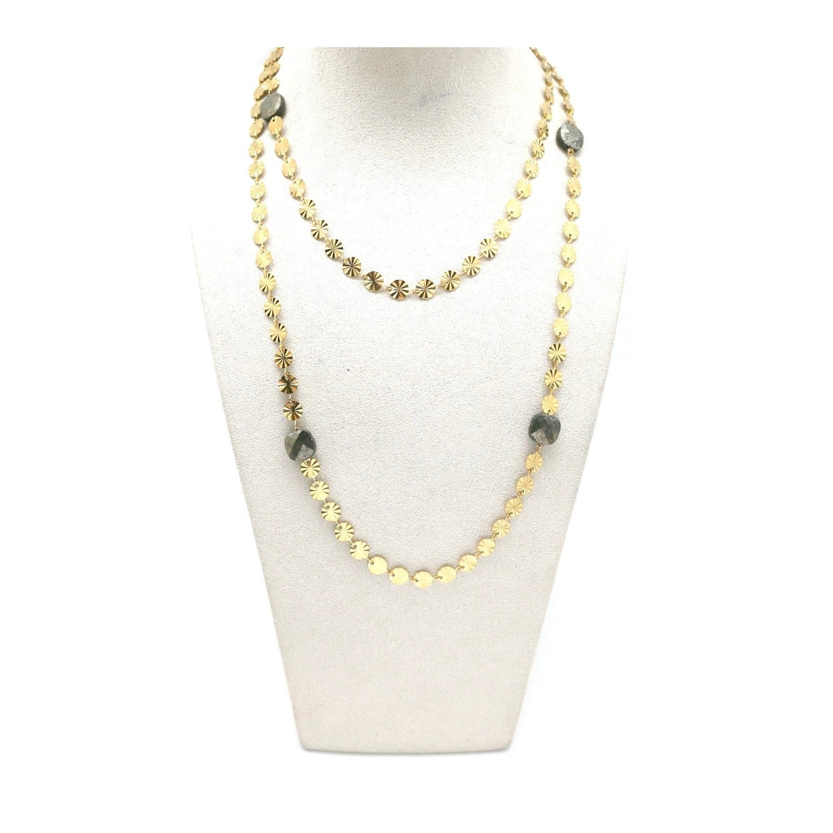 Long Gold and Pyrite Necklace