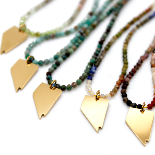 Nevada State Mini Stone Gold Charm Necklace