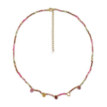 Five Drop Pink Combo Short Necklace Semi Precious Stones