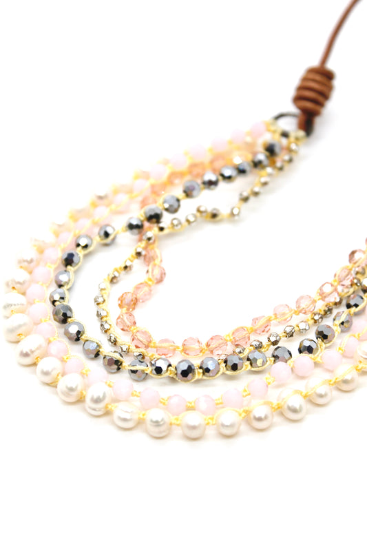 Semi Precious Stone Multi Strand Short Necklace - NLS-Lotus