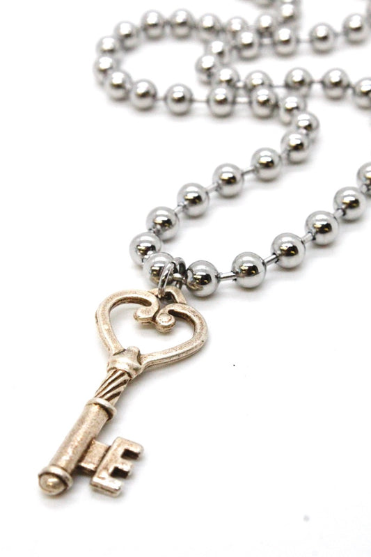 Single Silver Ball Chain Necklace with Silver Key N2-S1008 -The Classics Collection-