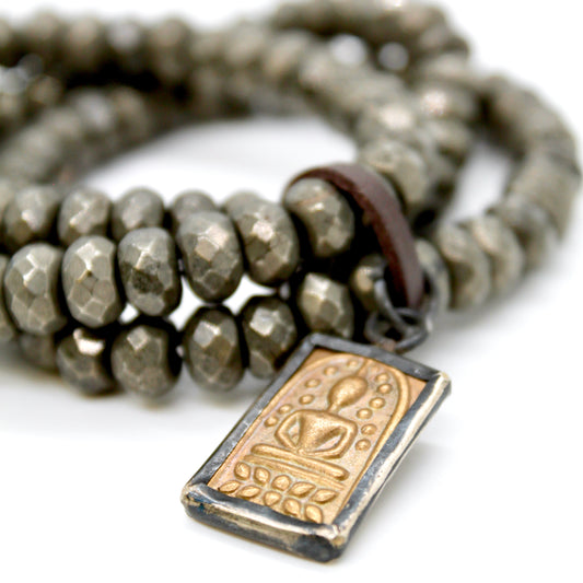 Faceted Pyrite Mini Gold Buddha Charm Bracelet -Buddha Collection-