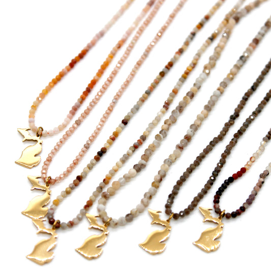 Michigan State Mini Stone Gold Charm Necklace