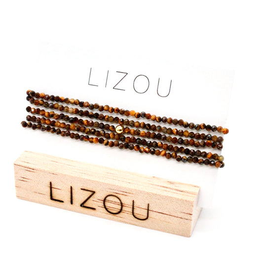 Delicate Faceted Mini Semi Precious Stone Tiger's Eye Beaded Necklace - N9-117