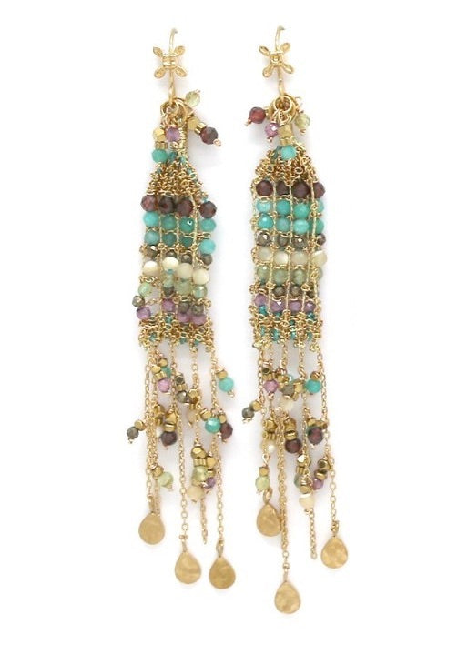 Long Semi Precious Stone Crochet Earrings - E4-348T