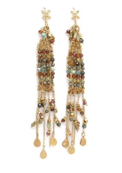 Long Semi Precious Stone Crochet Earrings - E4-348AT