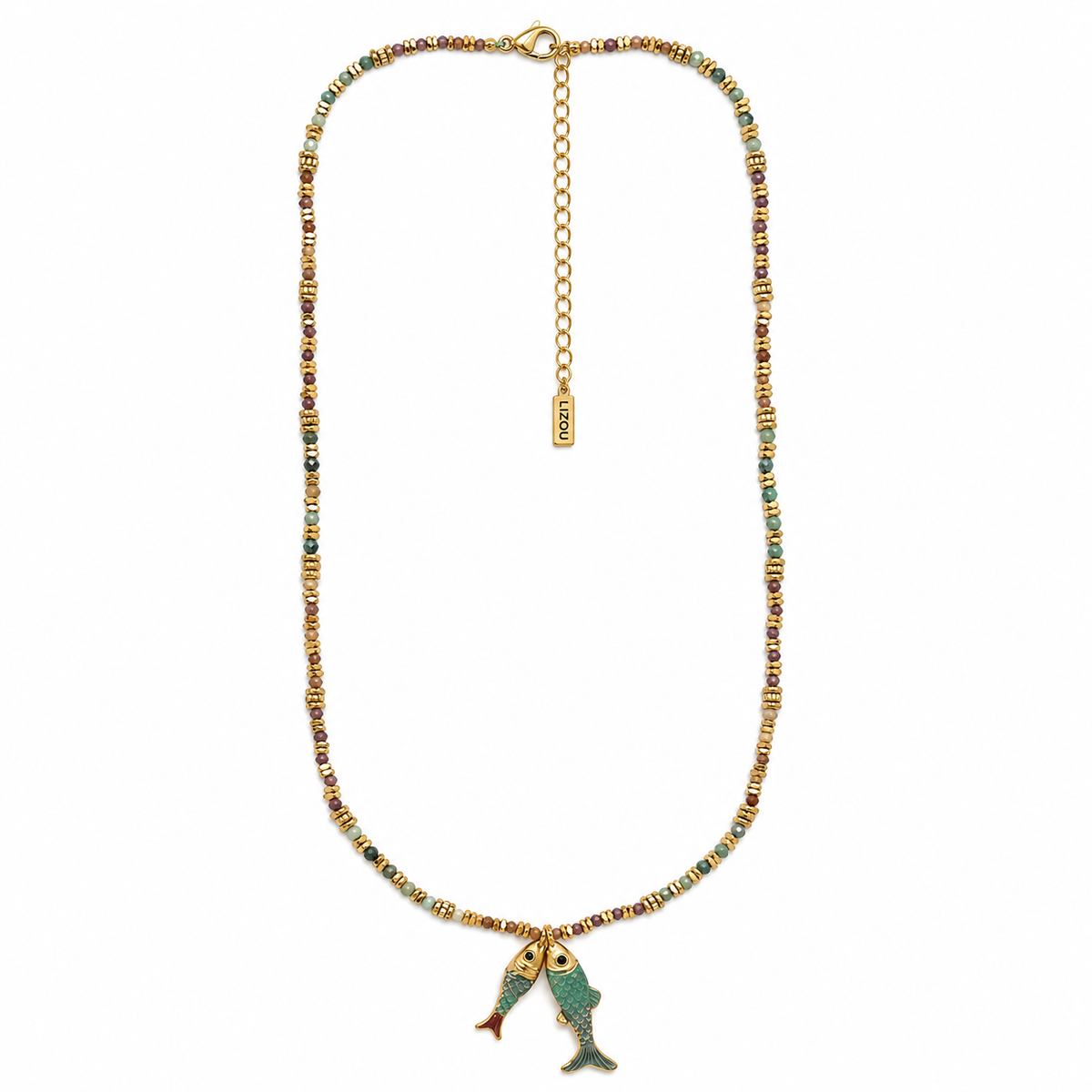 Semi Precious Stone Fish Beaded Necklace - N2-2704B
