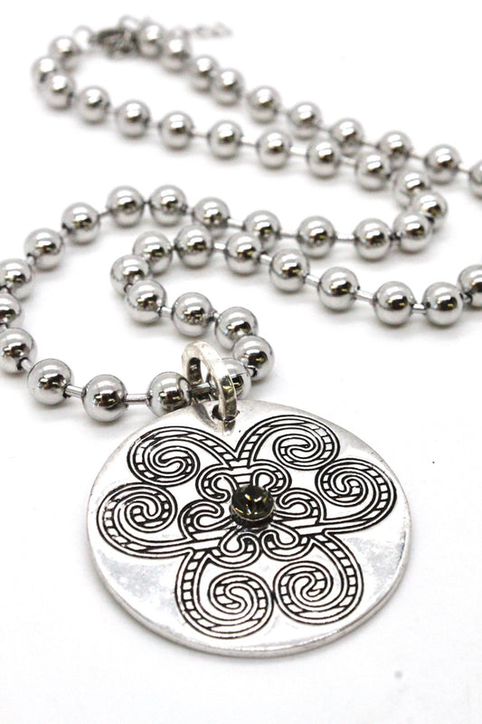 Single Silver Ball Chain Necklace with Disc Charm N2-S065 -The Classics Collection-