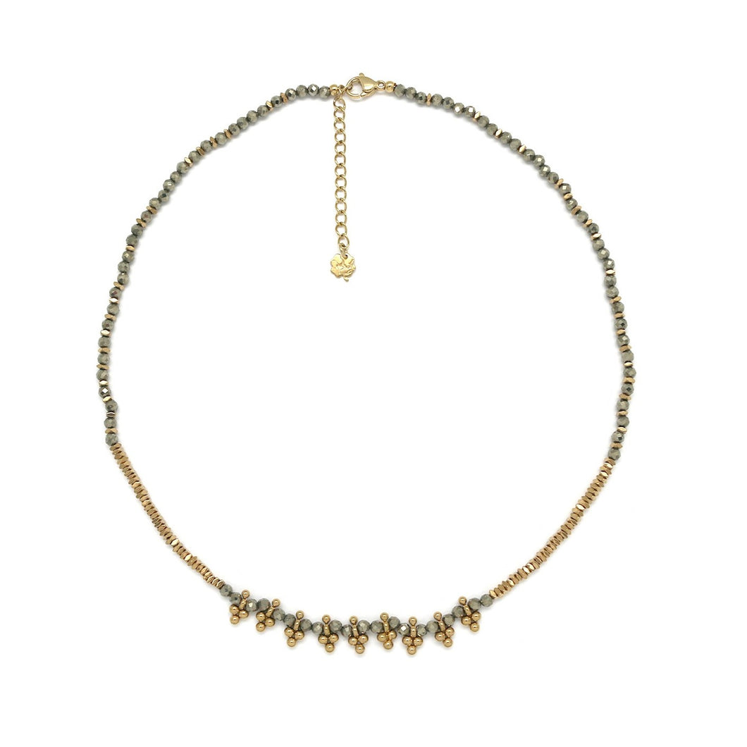 This is Art Pyrite and 24K Gold Plate Necklace -French Flair Collection- N2-2280
