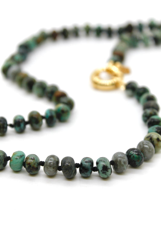Hand-Knotted Short African Turquoise Beaded Necklace - NLS-AT