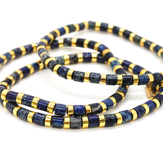 Navy and Gold Stretch Stone Bracelet -Stone Collection-