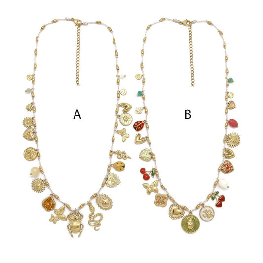 Beetles Bugs and Hearts Charms Necklace - N2-2679