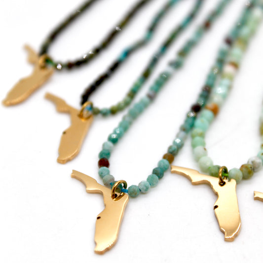 Florida State Mini Stone Gold Charm Necklace