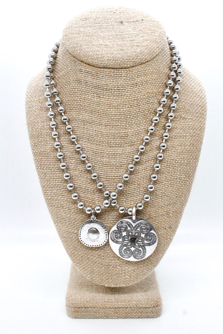 Single Silver Ball Chain Necklace with Disc Charm N2-S065 -The Classics Collection-