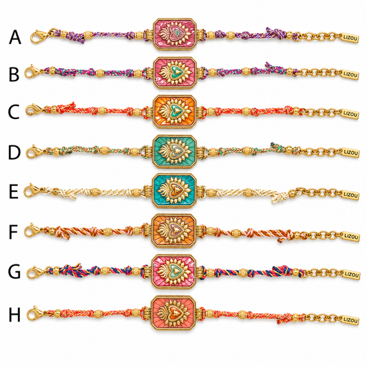 Colorful Braided Bracelet with Flaming Heart - B4-068