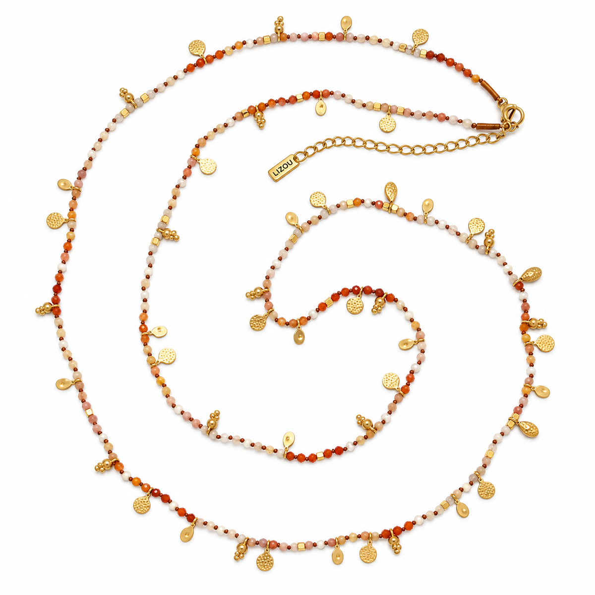 Museum Style Gradient Stone + Mini Pearl with 24K Gold Plate Charms - N2-2803B