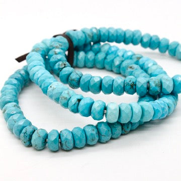 Faceted Rich Turquoise Rondelle Bead Three Strand Bracelet -BL-TQ2