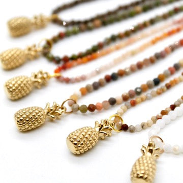 Pineapple Mini Stone Gold Charm Necklace