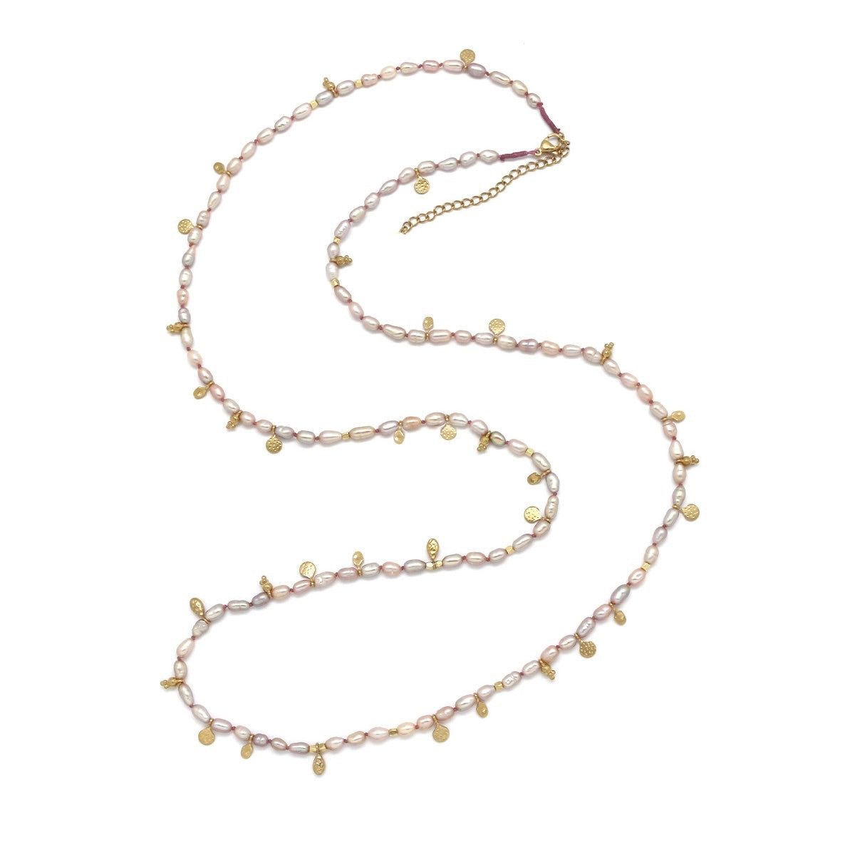 Classy Pastel Freshwater Pearl and Gold Plated Charm Long Necklace - N2-2701