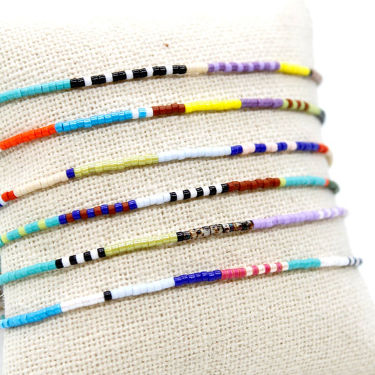 Bundle of Six Colorful Seed Bead Bracelets - B8-036