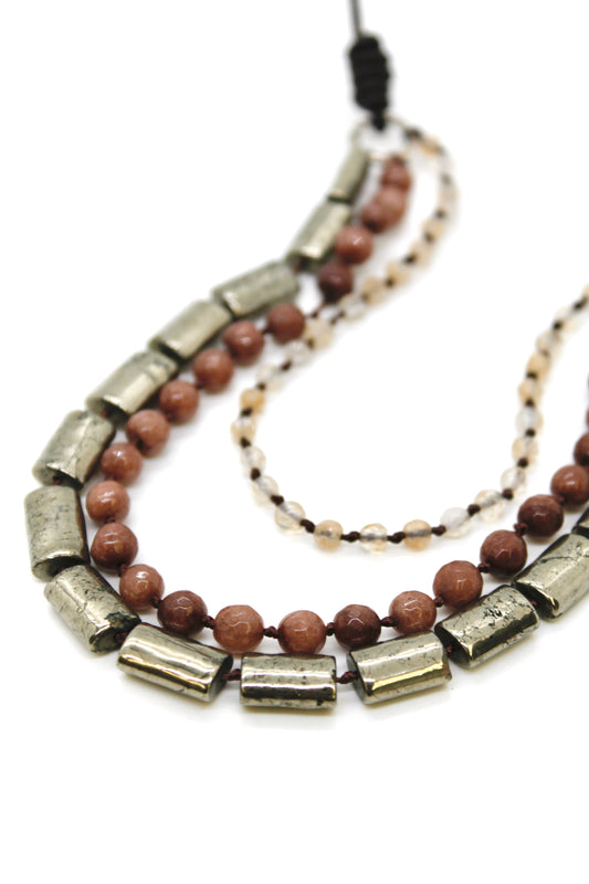 Semi Precious Stone Multi Strand Short Necklace - N4-017