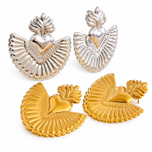 Sample Sale Item - Silver Sacred Heart Stud Earrings - SS03S