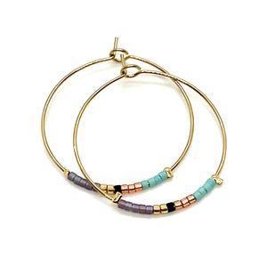 Colorful Seed Bead Hoop Earrings - Seeds Collection- E8-004