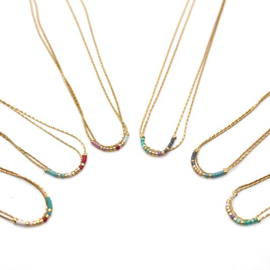 Double Strand Japanese Seed Bead Gold Necklace - Seeds Collection- N8-004