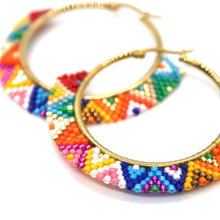 Load image into Gallery viewer, Beaded Hoop Earrings - Rainbow Geometric  - Seeds Collection- E8-001
