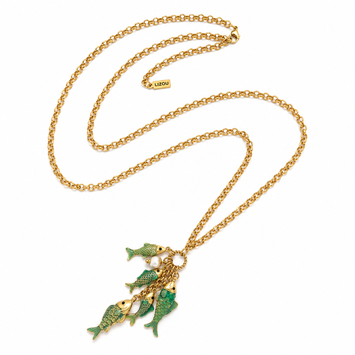 Five Fish Freshwater Pearl Long Chain Necklace - N2-2735A
