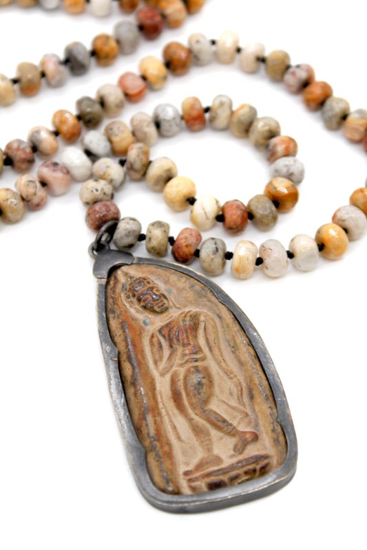 Buddha Necklace 23 - Faceted Crazy Lace Agate