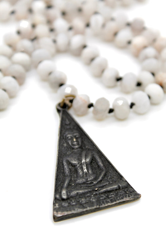 Buddha Necklace 25 - Faceted White Agate