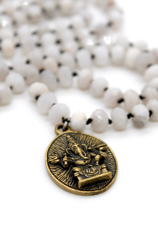 Buddha Necklace 56 - White Lace Agate