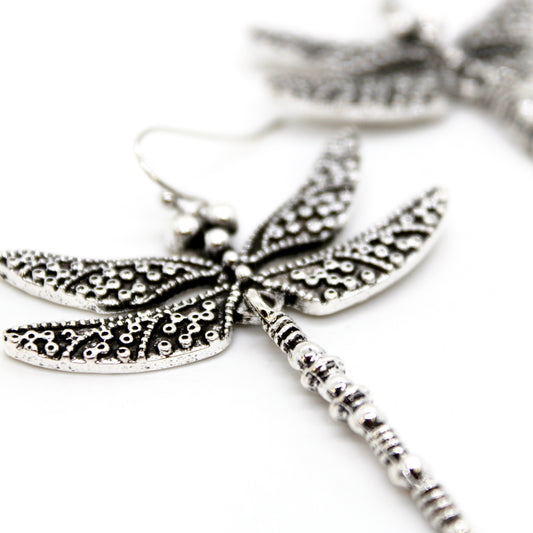 Silver Dragonfly Dangle Earrings - E9-092D