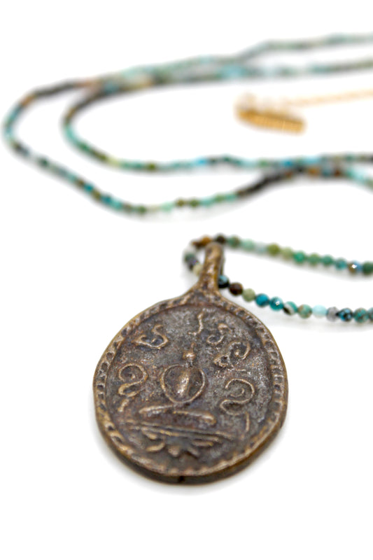 Buddha Necklace 122 - Mini Faceted Turquoise Stone Necklace