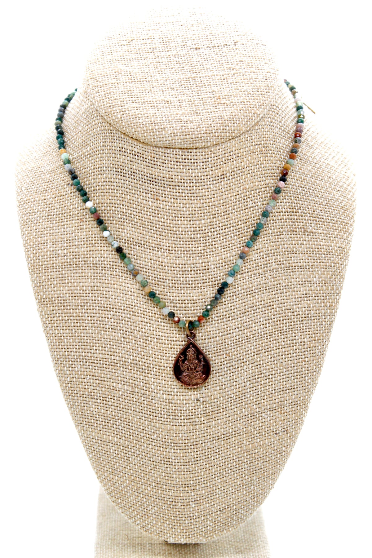 Buddha Necklace 124 - Faceted Indian Agate Stone Necklace