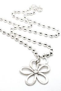 Convertible Short or Long Ball Chain Necklace with Large Silver Daisy Flower -The Classics Collection- N2-265S