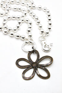 Convertible Short or Long Ball Chain Necklace with Large Brass Daisy Flower -The Classics Collection- N2-265G