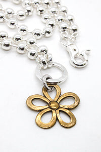 Convertible Short or Long Ball Chain Necklace with Small Brass Daisy Flower -The Classics Collection- N2-266G