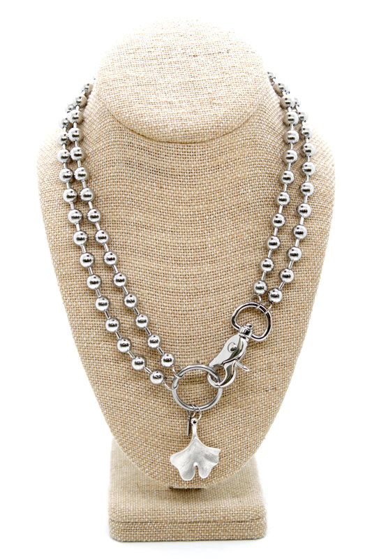 Gingko Leaf Charm Convertible Silver Chain Necklace