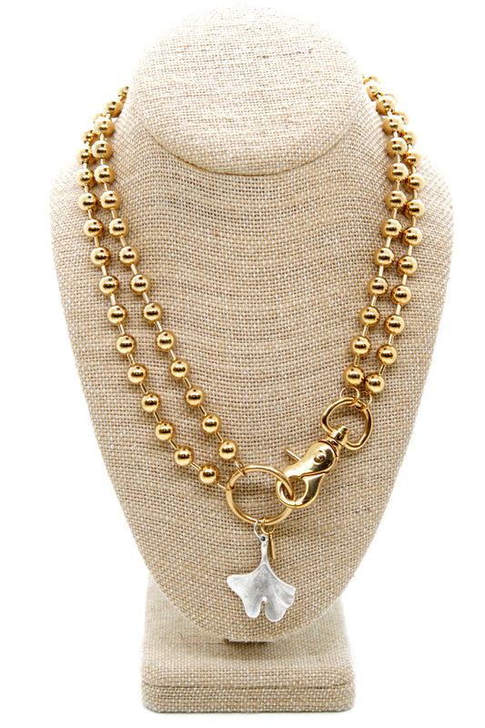 Gingko Leaf Charm Convertible Gold Chain Necklace